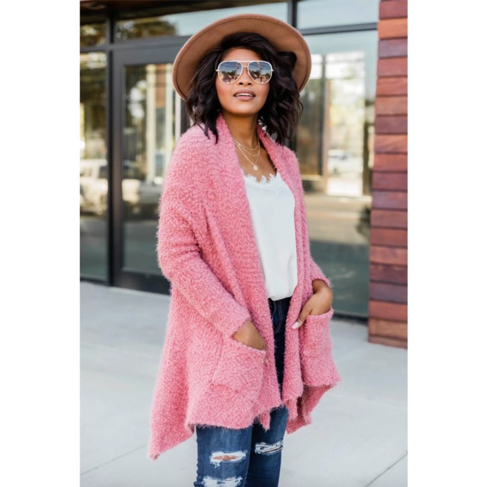 Pink Lily Heart Set on You Popcorn Cardigan Mauve Pink
